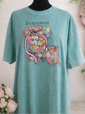 Comfort Colors Seafoam Green Floral Louisiana Tee